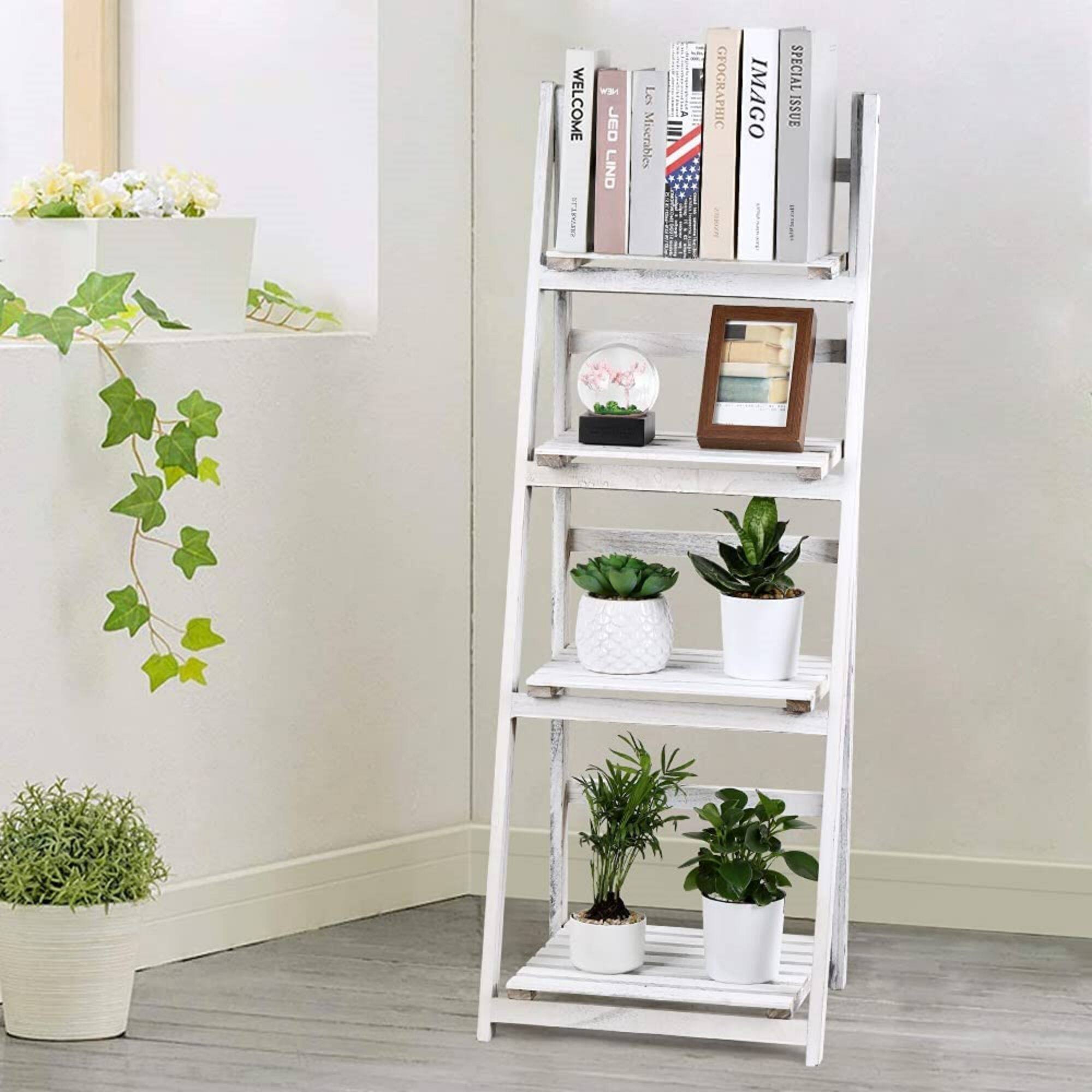 NEX™ 44" White 4 Tier Foldable Plant Shelf Storage Rack